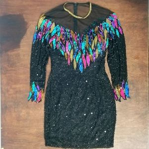 Rare Vintage Cache Sequin Black Party Dress